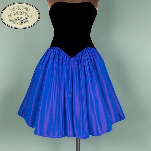 Laura Ashley Dresses & Skirts - Laura Ashley Vintage Black Velvet & Taffeta Tea Dress Great Britain UK 12, US 10
